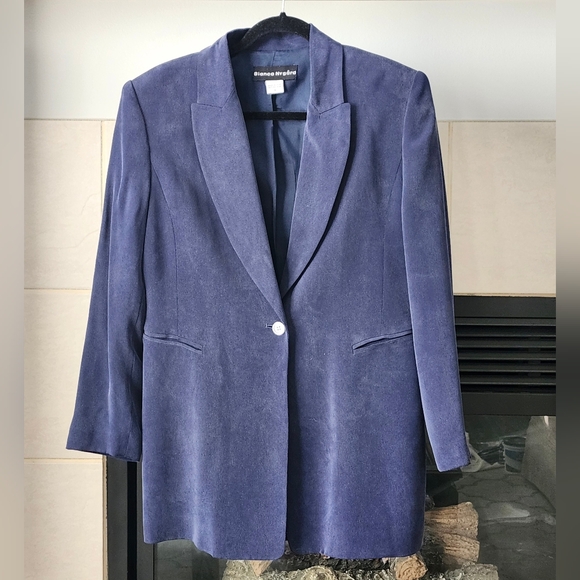 Vintage Bianca Nygard 100% Silk One-Button Navy Blue Blazer, Size 8 - Picture 2 of 11